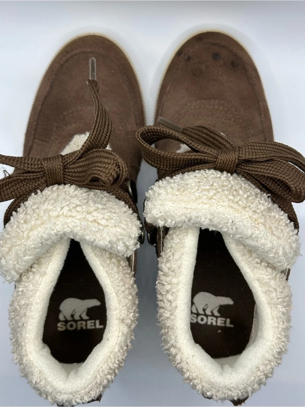 Sorel Brown Suede Lace-Up Winter Boots with Faux Fur Sherpa Collar